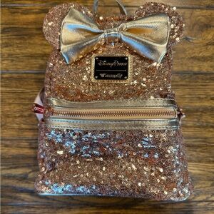 Loungefly Disney Parks Rose Gold Sequin Backpack